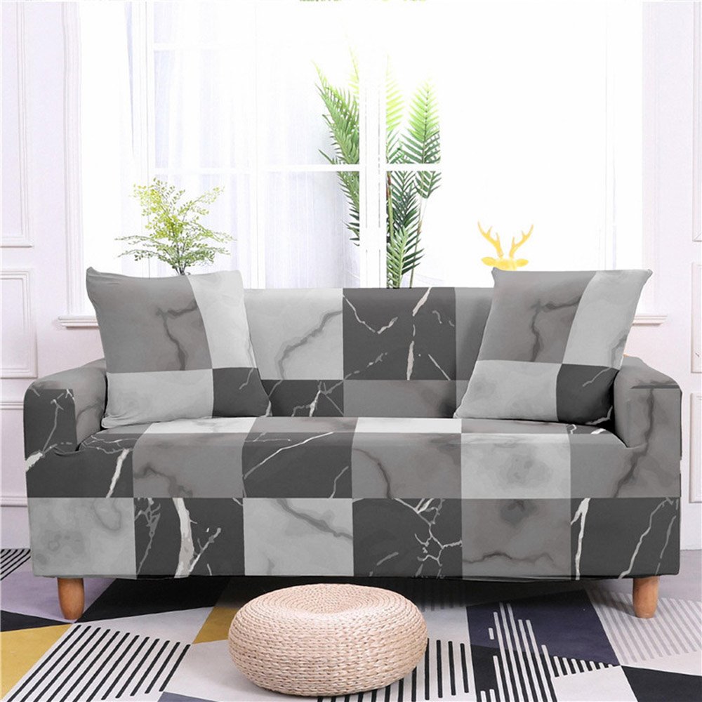 1/2/3/4 Seater Stretch Sofa Cover Geometric Marble Printed Couch Covers Slipcovers Elastic Universal Furniture Protector