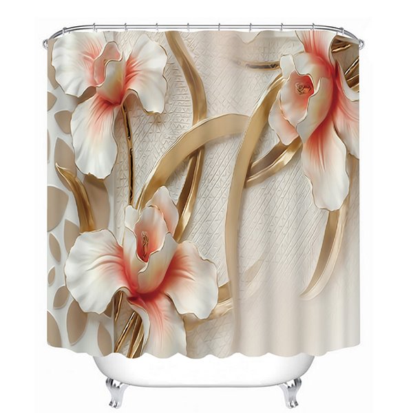 Three Relief Flowers Print 3D Bathroom Shower Curtain