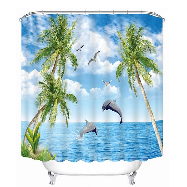 Dolphins Jumping out the Water Print 3D Bathroom Shower Curtain