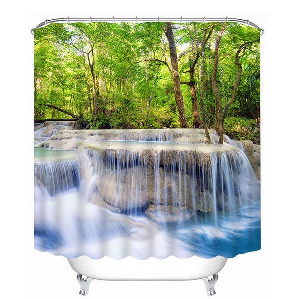 Rushing Waters and Green Trees Print 3D Bathroom Shower Curtain