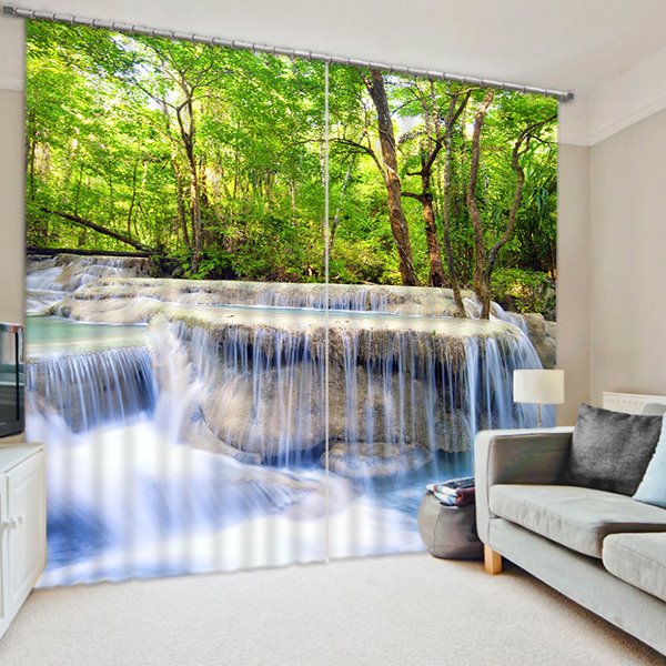 Rushing Water and Green Trees Print 3D Blackout Curtain