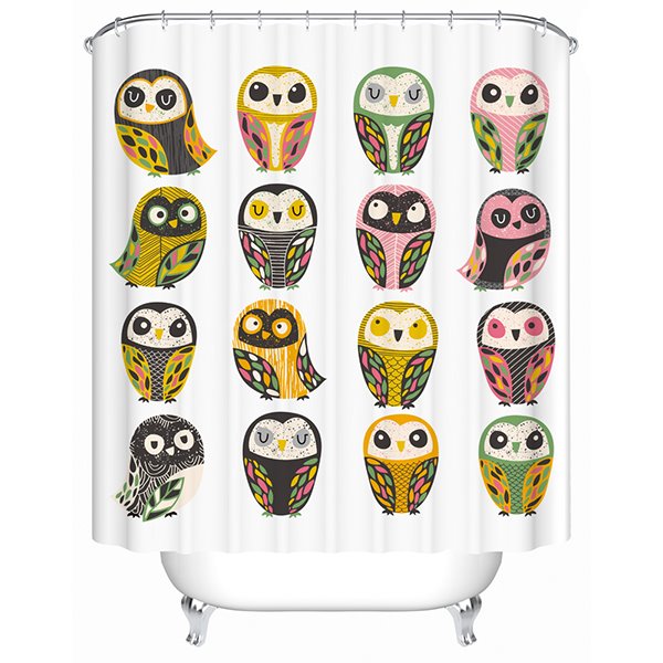 Various Cute Owls Print 3D Bathroom Shower Curtain