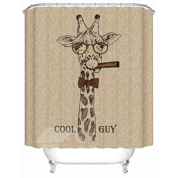 Clip Art Cool Giraffe with Cigar Print 3D Bathroom Shower Curtain