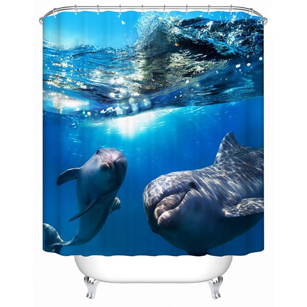 Dolphins in Deep Water Print 3D Bathroom Shower Curtain