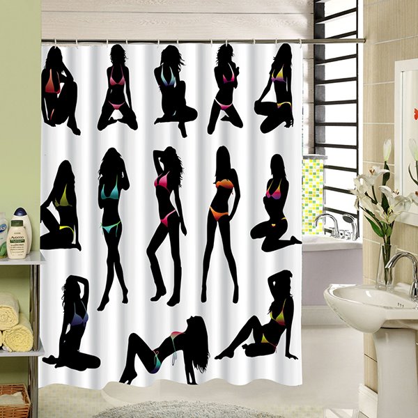 Various Sexy Woman Silhouette Print 3D Bathroom Shower Curtain