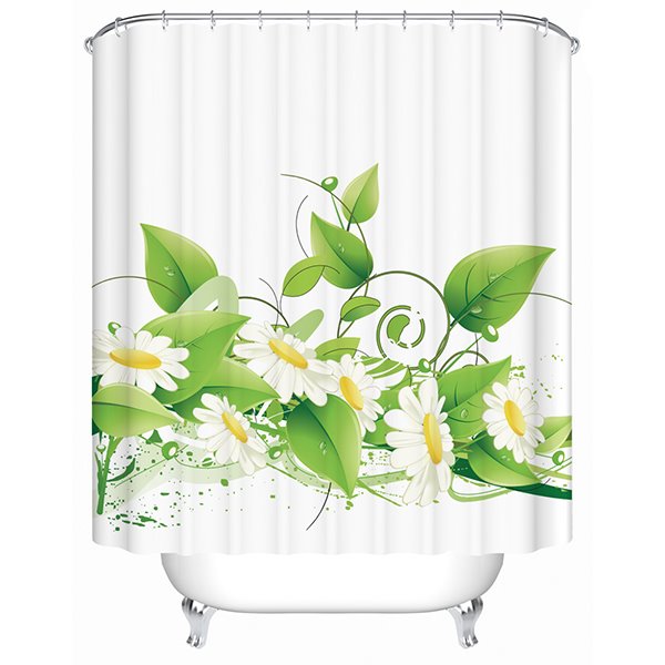 Concise White Sunflowers Print Bathroom Shower Curtain