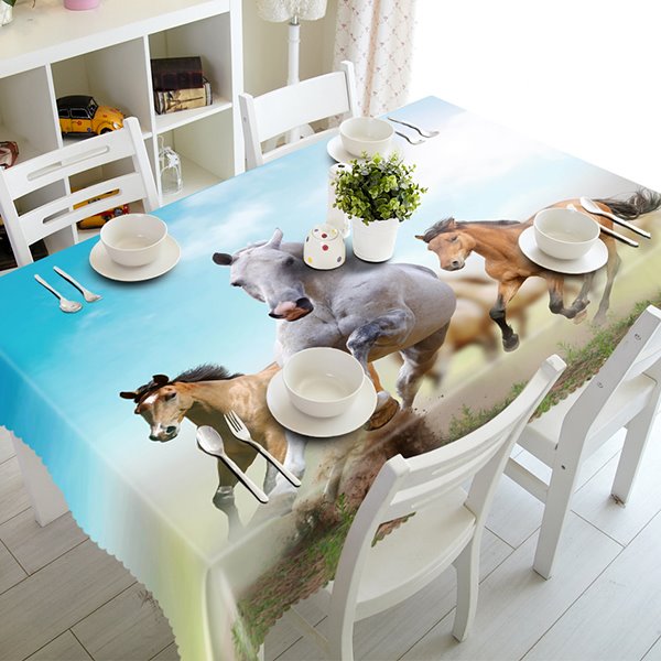 Vital Polyester Running Horses Pattern 3D Tablecloth