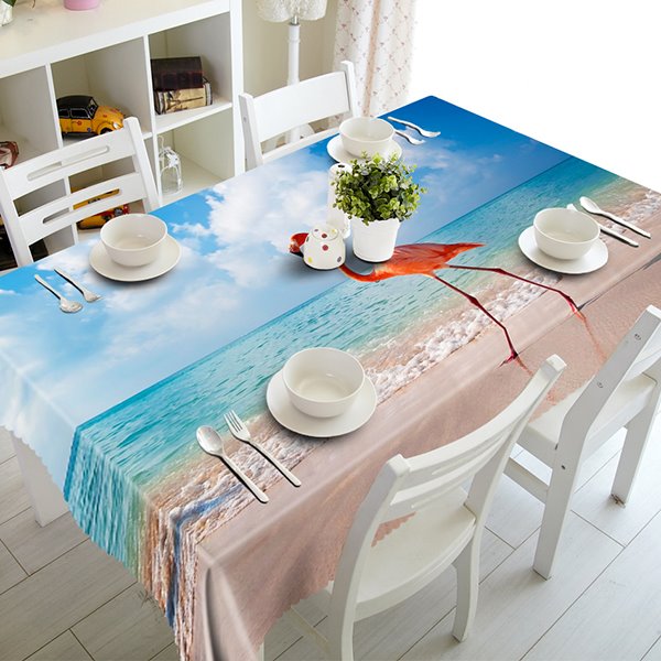 Blue Seaside and Flamingo Pattern 3D Tablecloth