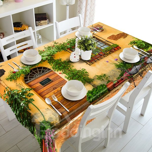 Mountain Cottage With Cirrus Pattern 3D Tablecloth