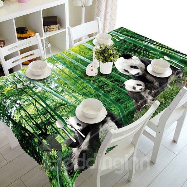 Green Bamboo Forest and Cute Panda Pattern Tablecloth