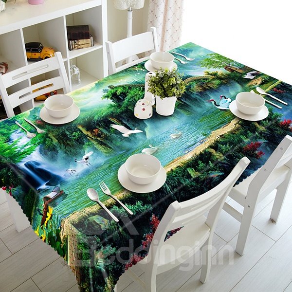 Fairyland Scenery and Red-crowned Crane Pattern 3D Tablecloth