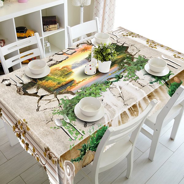 Creative Broken Hole and Beautiful Scenery Pattern 3D Tablecloth