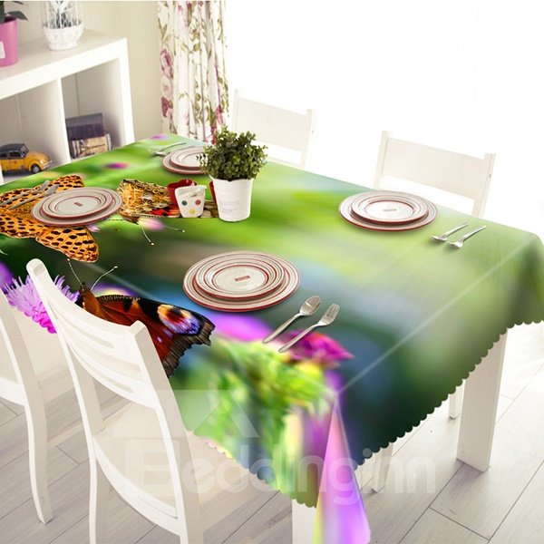 Green Flower and Butterfly Pattern 3D Tablecloth