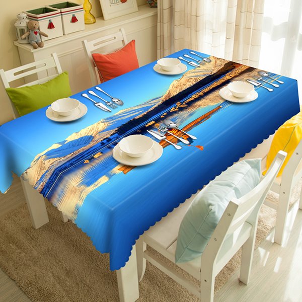 Blue Polyester Natural Scenery Pattern Tablecloth