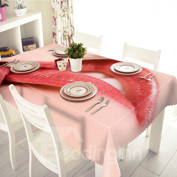 Pink Polyester Sexy Lip Pattern 3D Tablecloth