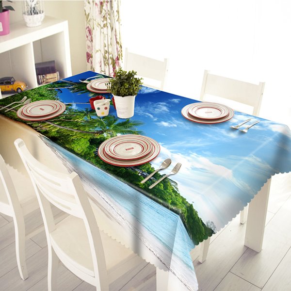 Beautiful Polyester Sandbeach and Sea Scenery Pattern 3D Tablecloth