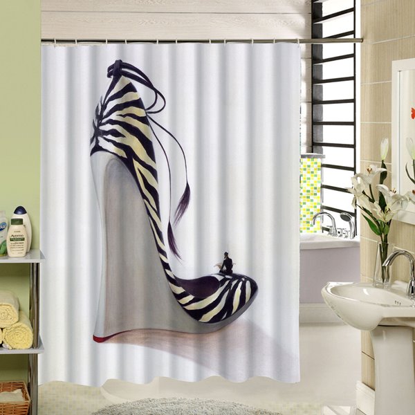 Fashion Black and White Stripes Pattern Wedge-Soled Shoes Printing 3D Shower Curtain