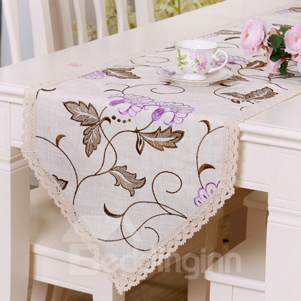 Rectangle Purple Flower Lace Crochet Home Decoration Table Runner