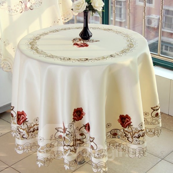 Fantastic Embroidery Flower Lace Crochet Polyester Round Dining Tablecloth