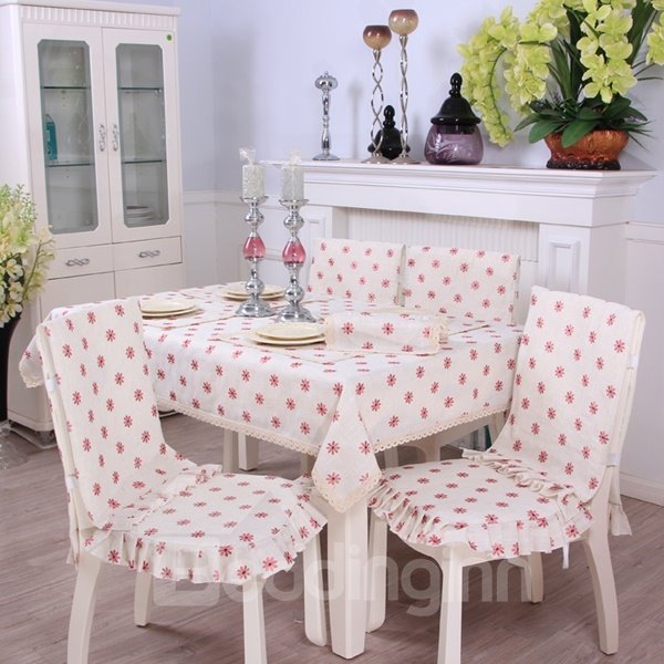 Lovely Polyester Rectangle Shape with Little Flower Pattern Dining Tablecloth