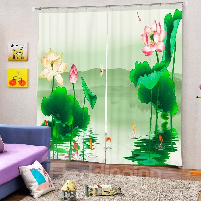 Art Painting Water Lily Printing 3D Curtain