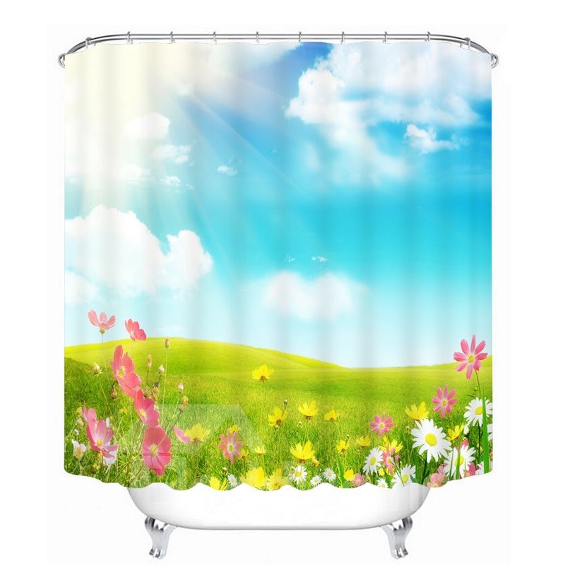 Sun Shine Glass Land and Flowers Printing 3D Shower Curtain