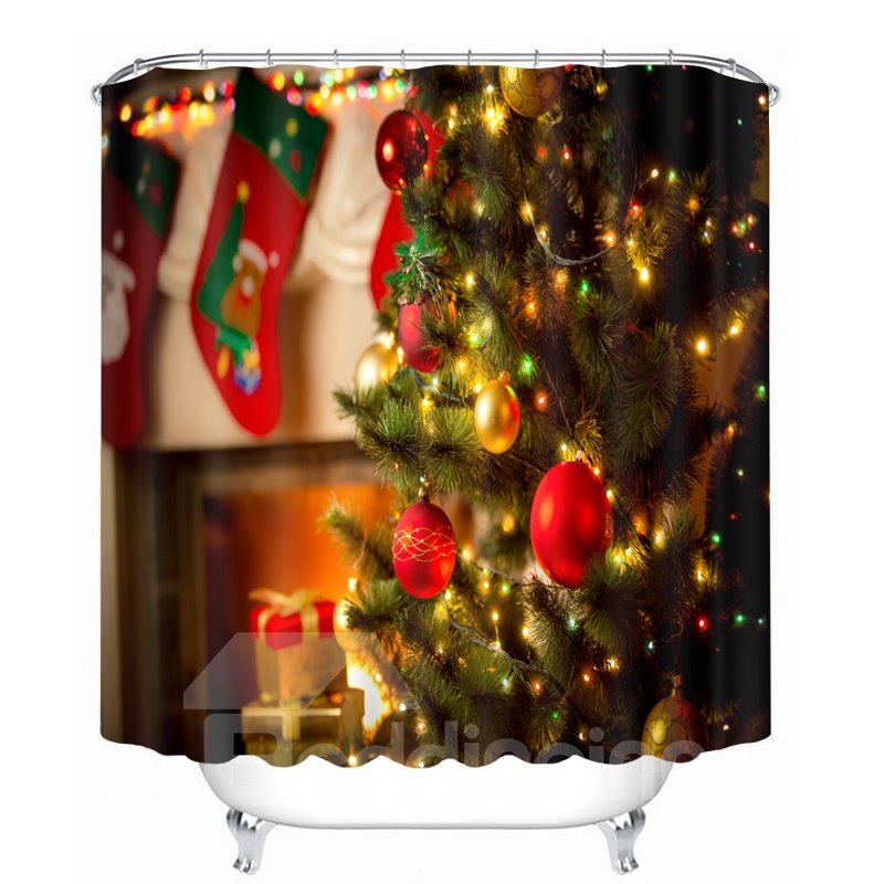 Dreamy Christmas Tree with Light On Printing Christmas Theme 3D Shower Curtain