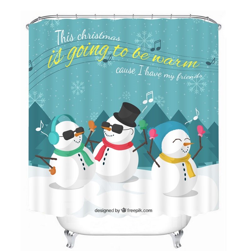 Colorful Rock Snowmen Printing Christmas Theme 3D Shower Curtain