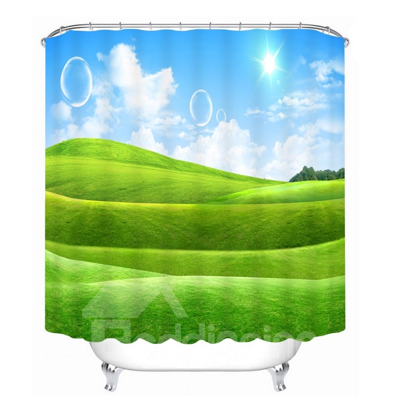 The Green Pastures in Sunny Day Printing Bathroom 3D Shower Curtain