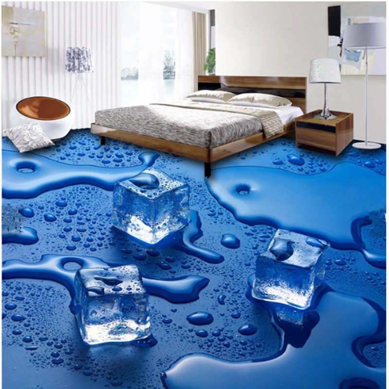 Blue Decorative Melting Ice Cube Pattern Antiskid and Waterproof 3D Floor Murals