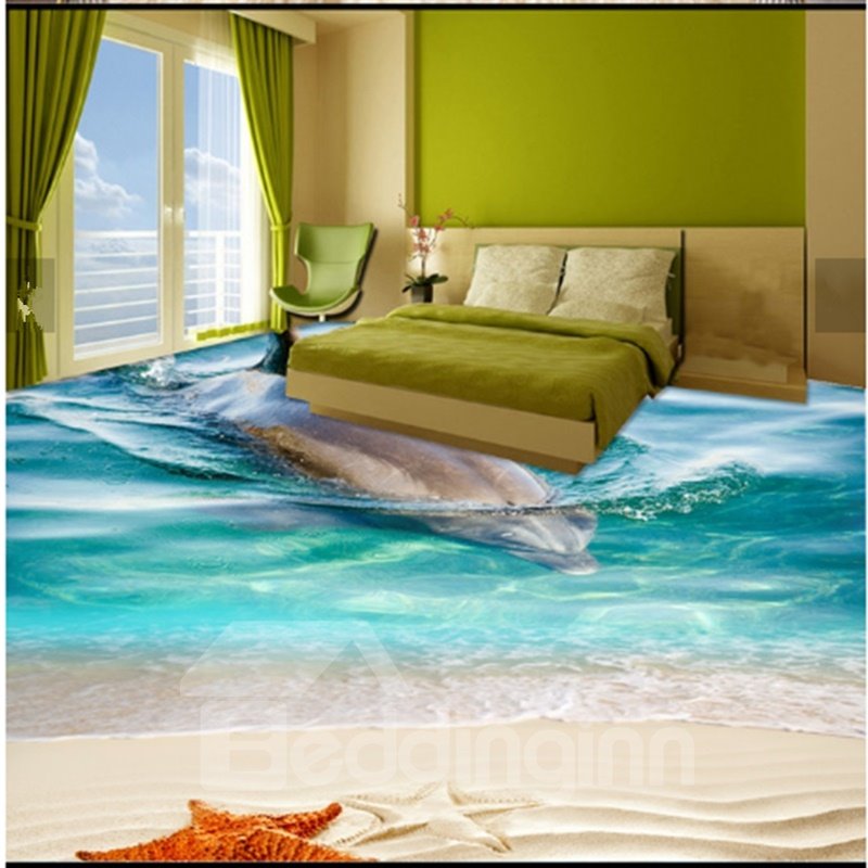 Awesome Vivid Design Dolphin in the Sea Pattern Splicing Waterproof Wallpaper 3D Floor Murals