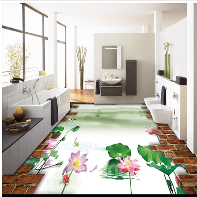 Amazing Natural Lotus Pattern Room Decoration Waterproof Splicing 3D Floor Murals