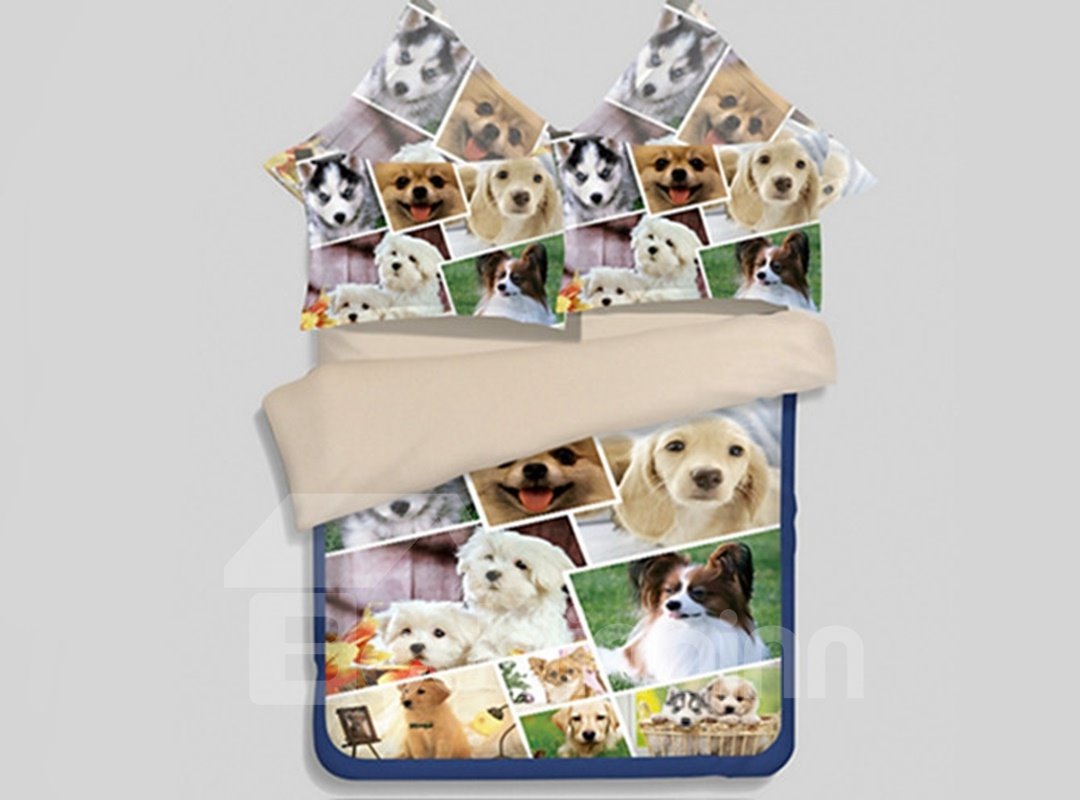 Juegos de funda nórdica de poliéster de 4 piezas con estampado de cachorros 3D agradables