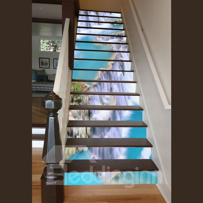 Unglaubliches Design, Wasserfall-Landschaftsmuster, wasserfest, individuell anpassbarer 3D-Treppenstufen-Aufkleber