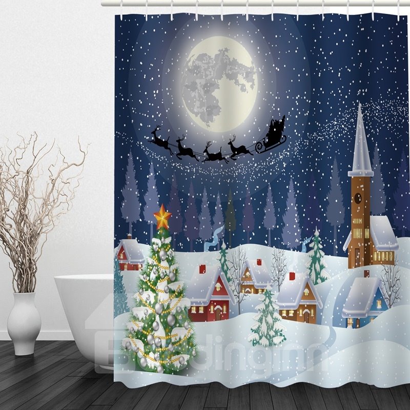 Dreamy Christmas Theme Printing Bathroom 3D Shower Curtain