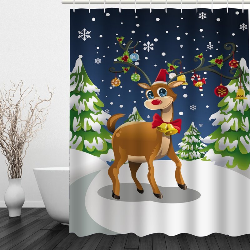 3D-Duschvorhang für Badezimmer mit Clip-Art-Motiv, niedliches Rentier-Druck, Weihnachtsthema