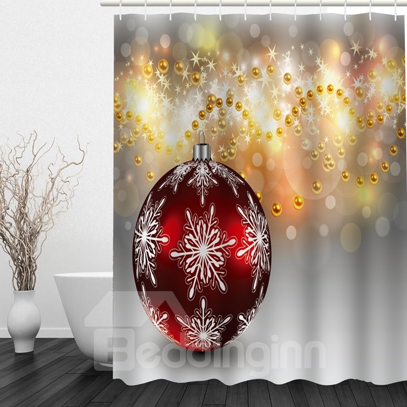Christmas Ball Printing Bathroom Waterproof 3D Shower Curtain