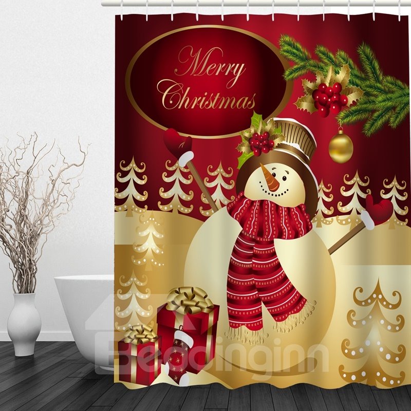 Cheerful Snowman Printing Christmas Theme Bathroom 3D Shower Curtain