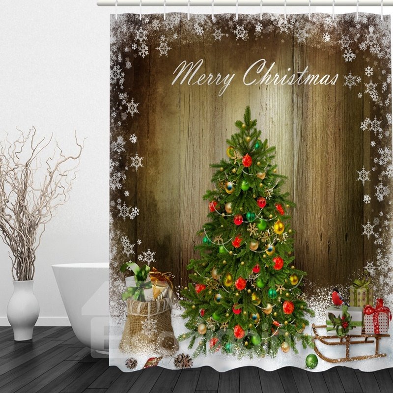 Vivid Christmas Tree Printing Bathroom 3D Shower Curtain