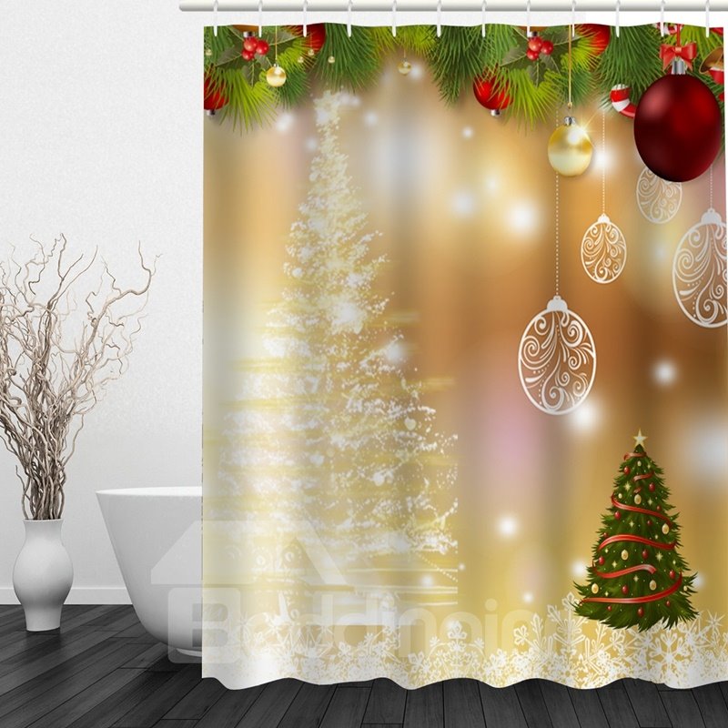 Wonderful Bathroom Christmas Decor Waterproof 3D Shower Curtain