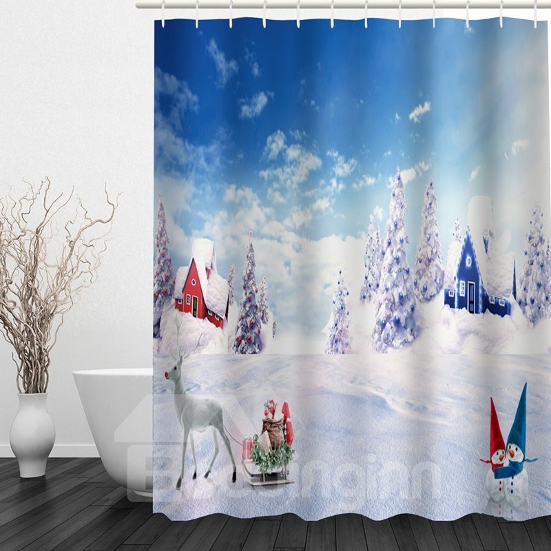 Dreamy Snowmen World Printing Christmas Theme Bathroom 3D Shower Curtain
