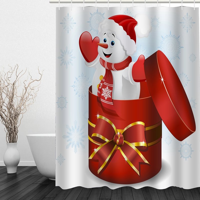 Snowman in the Gift Box Printing Christmas Theme Bathroom 3D Shower Curtain