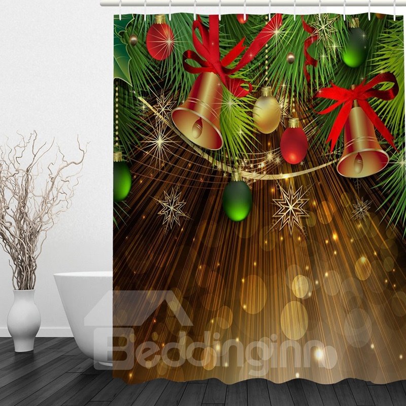 Dreamy Jingle Bell Printing Christmas Theme Bathroom 3D Shower Curtain