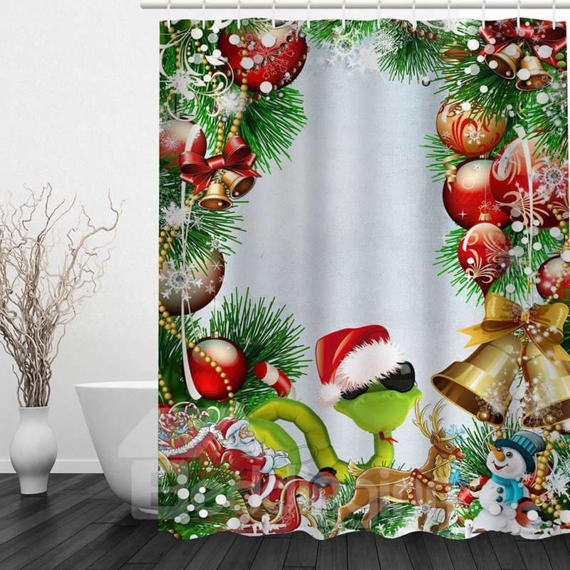 Cool Snake with Christmas Hat Printing Bathroom 3D Shower Curtain
