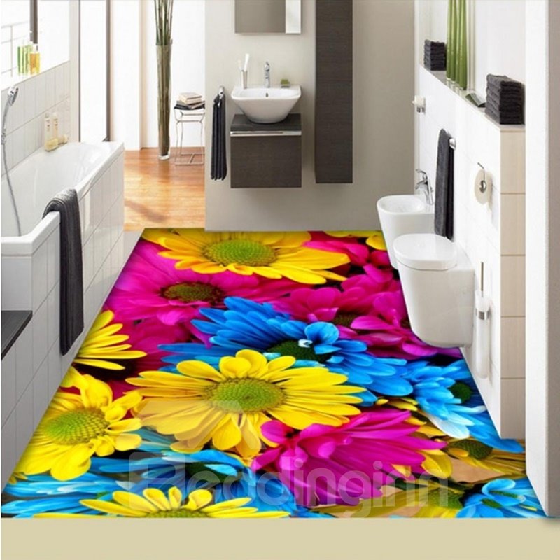 Unique Design Colorful Sunflowers Print Nonslip Splicing 3D Floor Murals