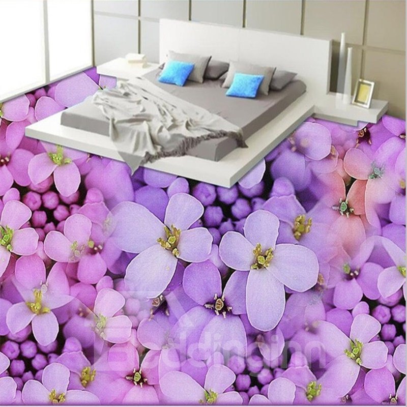 Natural Fresh Purple Flower Print Nonslip and Waterproof 3D Floor Murals