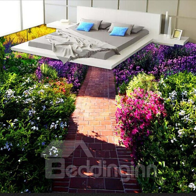 Natural Country Style Flowers and Path Print Nonslip and Waterproof 3D Floor Murals