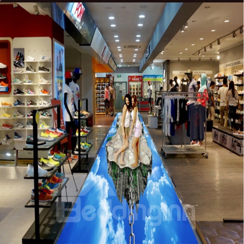 Amusing Stone Suspension Bridge Pattern Nonslip and Waterproof 3D Floor Murals