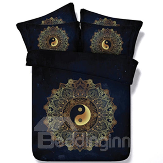 3D Black Classic Tai Chi Icon Yin Yang Printed 5-Piece Comforter Set Bedding Set Polyester