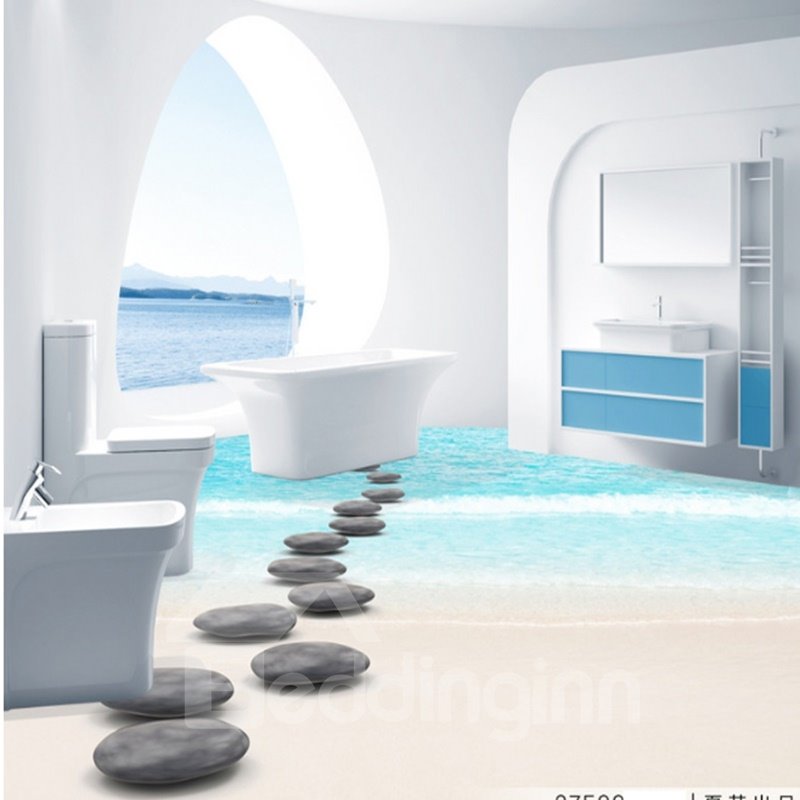 Fresh Simple Style Pebbles Path on Seaside Pattern Waterproof 3D Floor Murals